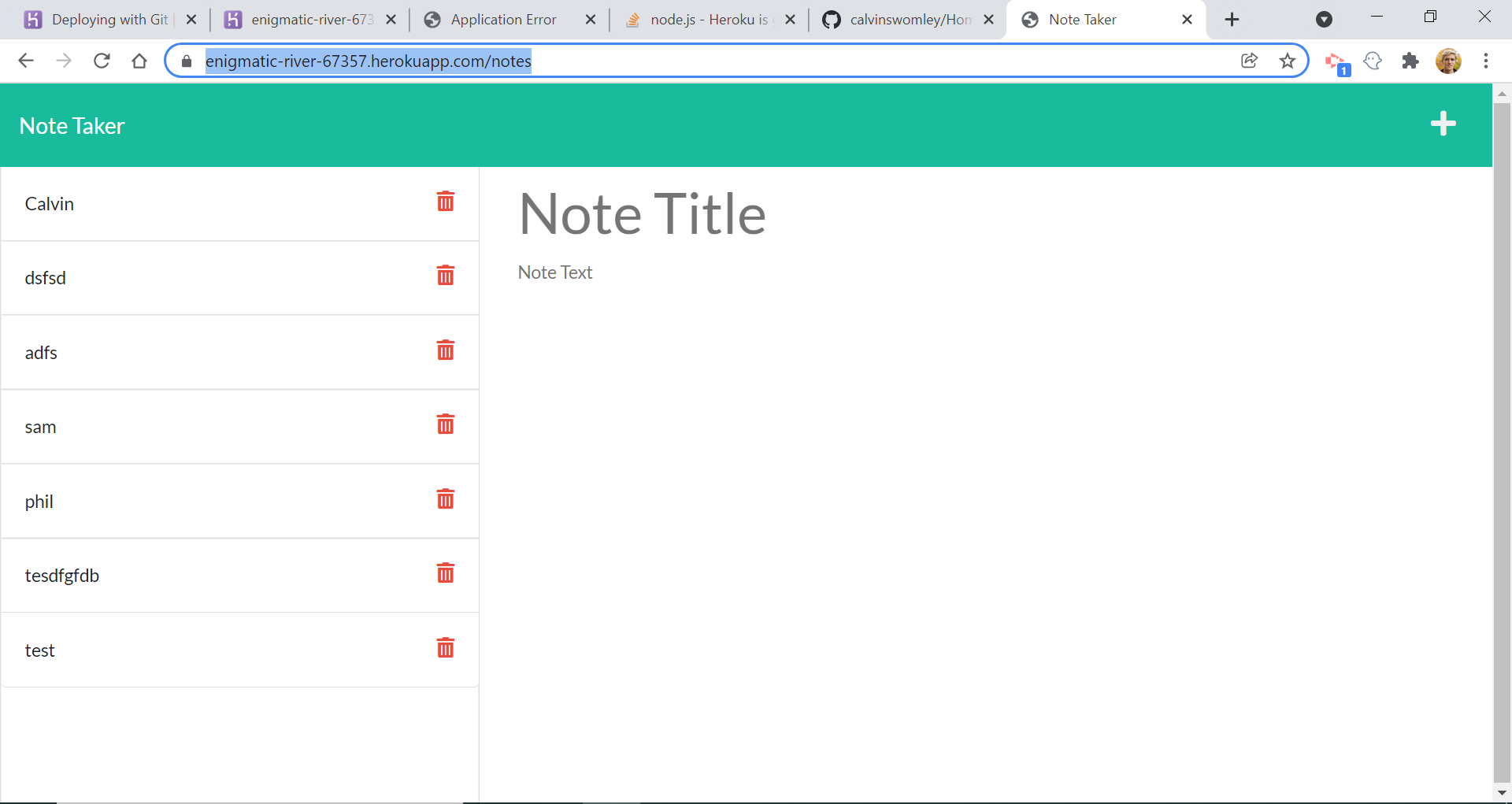 Screenshot of Note Taker App
